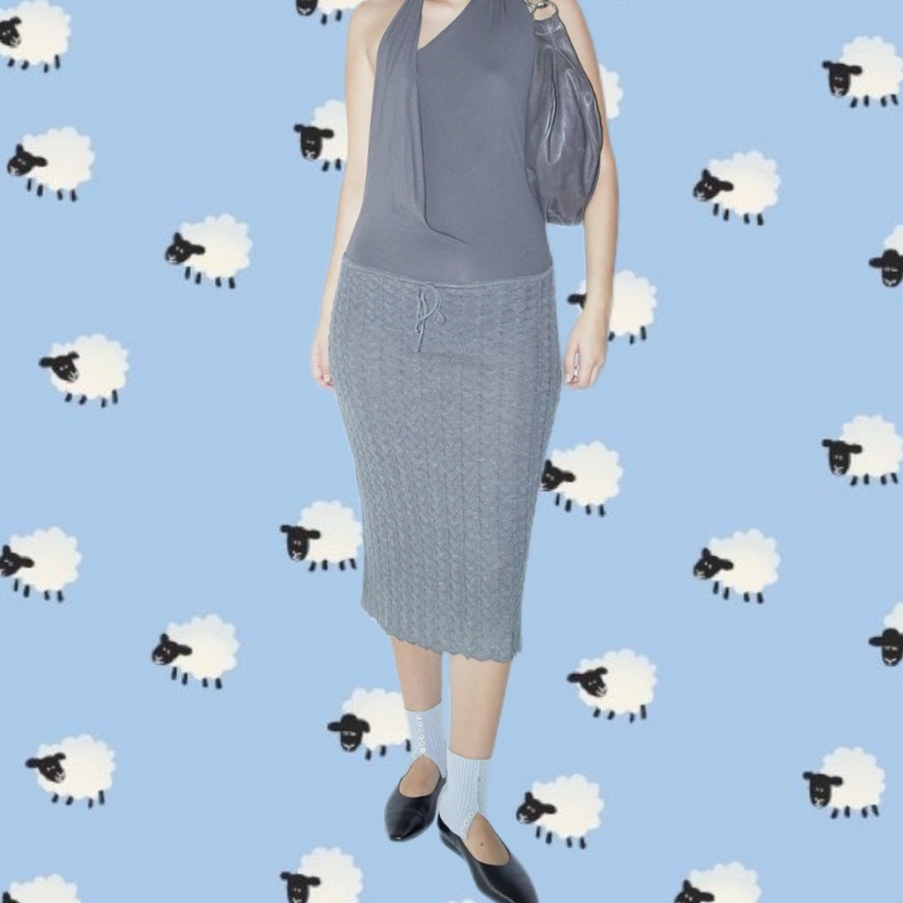 Paloma Wool- Mulesing Free Wool Blend Gray Pencil Tube Openwork Stitch Skirt